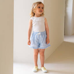 Laranjinha-Girls White & Blue Shorts Set | Childrensalon Outlet