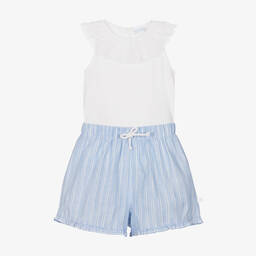 Laranjinha-Girls White & Blue Shorts Set | Childrensalon Outlet