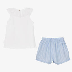 Laranjinha-Girls White & Blue Shorts Set | Childrensalon Outlet