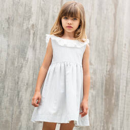 Laranjinha-Белое хлопковое платье в голубую полоску | Childrensalon Outlet