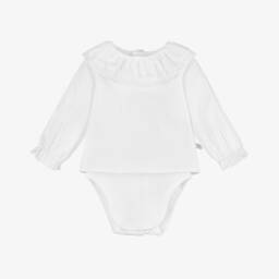 لارانجينا-بلوزة قطن لون أبيض للمولودات | Childrensalon Outlet