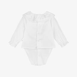 لارانجينا-بلوزة قطن لون أبيض للمولودات | Childrensalon Outlet