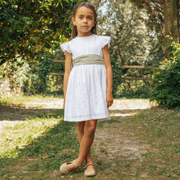 Laranjinha-Girls White Cotton Dress | Childrensalon Outlet