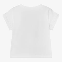 Laranjinha-تيشيرت قطن جيرسي لون أبيض مزين بكشكش للبنات | Childrensalon Outlet