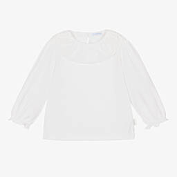 Laranjinha-Girls White Cotton Jersey Blouse | Childrensalon Outlet