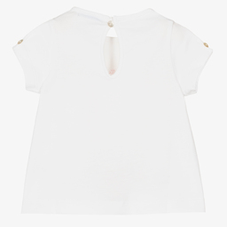 Laranjinha-Girls White Cotton T-Shirt | Childrensalon Outlet