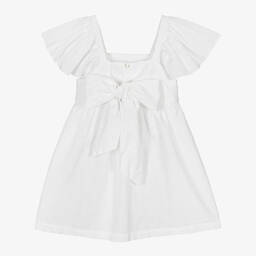 Laranjinha-Girls White Linen & Cotton Dress | Childrensalon Outlet