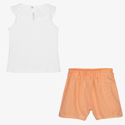 Chic by Laranjinha-Girls White & Orange Shorts Set | Childrensalon Outlet