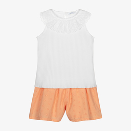 Chic by Laranjinha-Girls White & Orange Shorts Set | Childrensalon Outlet