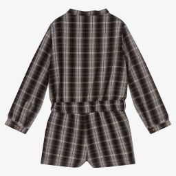 Laranjinha-Grey Check Cotton Playsuit | Childrensalon Outlet