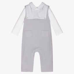 Laranjinha-Grey Cotton Dungaree Set | Childrensalon Outlet