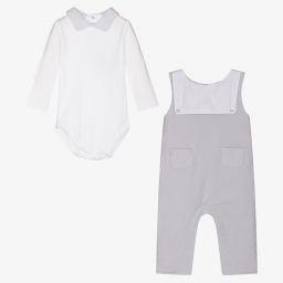 Laranjinha-Grey Cotton Dungaree Set | Childrensalon Outlet