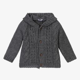 Laranjinha-Grey Knit Hooded Cardigan | Childrensalon Outlet