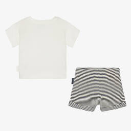 Laranjinha-Ivory & Blue Cotton Shorts Set | Childrensalon Outlet