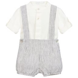 Laranjinha-طقم شورت وقميص قطن وكتّان لون رمادي وعاجي للمواليد | Childrensalon Outlet