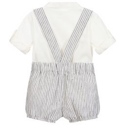 Laranjinha-طقم شورت وقميص قطن وكتّان لون رمادي وعاجي للمواليد | Childrensalon Outlet