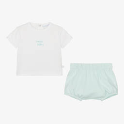 Laranjinha-Mint Green & White Cotton Baby Shorts Set | Childrensalon Outlet