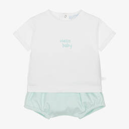 Laranjinha-Mint Green & White Cotton Baby Shorts Set | Childrensalon Outlet