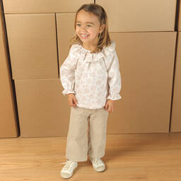 Laranjinha-بلوز قطن فوال لون زهري وأبيض | Childrensalon Outlet