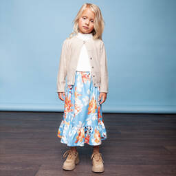 Le Chic-Blue Floral Satin Skirt  | Childrensalon Outlet