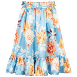 Le Chic-Blue Floral Satin Skirt  | Childrensalon Outlet