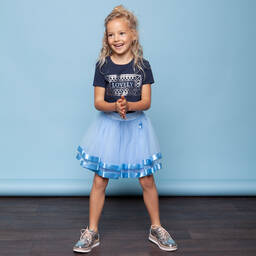 Le Chic-Blue & Silver Cotton T-Shirt | Childrensalon Outlet