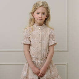 Le Chic-بلوز شيفون مطرزة لون بيج للبنات | Childrensalon Outlet