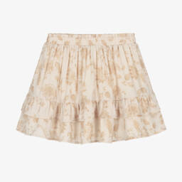 Le Chic-Girls Beige Floral Chiffon Skirt | Childrensalon Outlet