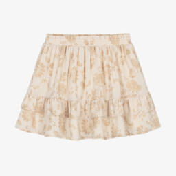 Le Chic-Girls Beige Floral Chiffon Skirt | Childrensalon Outlet