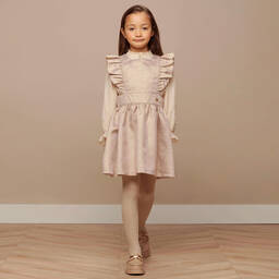 Le Chic-Girls Beige & Gold Pinafore Dress | Childrensalon Outlet