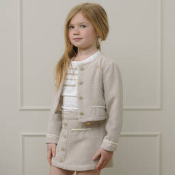 Le Chic-Girls Beige Tweed Jacket | Childrensalon Outlet
