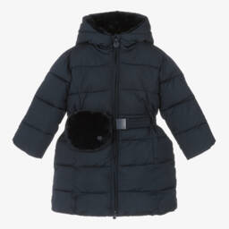 Le Chic-Girls Blue Quilted Coat with Bag | Childrensalon Outlet