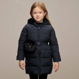 Le Chic-Girls Blue Quilted Coat with Bag | Childrensalon Outlet