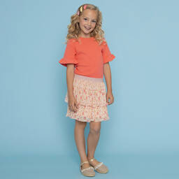 Le Chic-Girls Coral Pink Floral Dress | Childrensalon Outlet