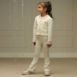Le Chic-Girls Cream Ribbed Knit Cardigan | Childrensalon Outlet