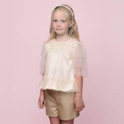 Le Chic-Girls Elegant Gold Tulle Top | Childrensalon Outlet