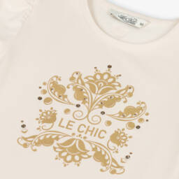 Le Chic-Girls Floral Ivory Tee with Logo | Childrensalon Outlet