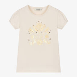 Le Chic-Girls Floral Ivory Tee with Logo | Childrensalon Outlet