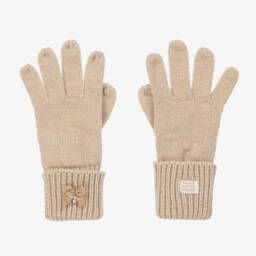 Le Chic-Girls Glittery Beige Knit Gloves | Childrensalon Outlet