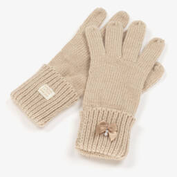 Le Chic-Girls Glittery Beige Knit Gloves | Childrensalon Outlet