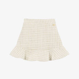 Le Chic-Girls Gold-Infused Ivory Tweed Skirt | Childrensalon Outlet