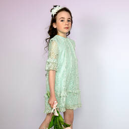 Le Chic-Girls Green Lace Ruffle Dress | Childrensalon Outlet
