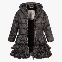 Le Chic-Girls Grey Puffer Ruffle Coat | Childrensalon Outlet