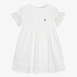 Le Chic-Кремовое хлопковое платье с вышивкой английской гладью | Childrensalon Outlet