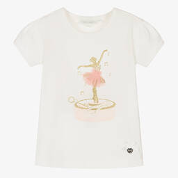 Le Chic-Girls Ivory Cotton Ballerina T-Shirt | Childrensalon Outlet