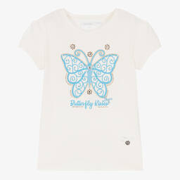 Le Chic-Girls Ivory Cotton Butterfly T-Shirt | Childrensalon Outlet