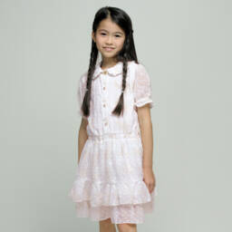 Le Chic-Кремовое шифоновое платье с цветочным узором для девочек | Childrensalon Outlet