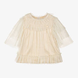 Le Chic-Girls Ivory & Gold Tulle Blouse | Childrensalon Outlet