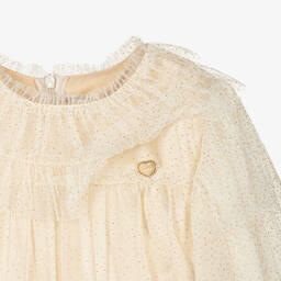 Le Chic-Girls Ivory & Gold Tulle Blouse | Childrensalon Outlet