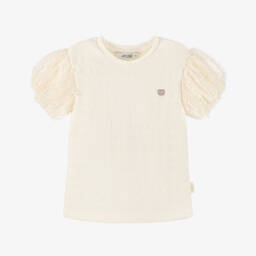 Le Chic-Girls Ivory Top with Chiffon Detail | Childrensalon Outlet